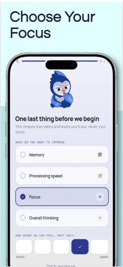 IQ Max official App Store imagery showing the focus selection with memory, processing speed, focus, and overall thinking options.